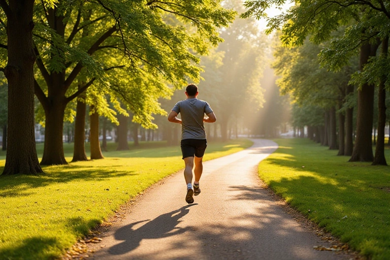 A person enjoying a morning run in a park, illustrating the importance of physical activity.