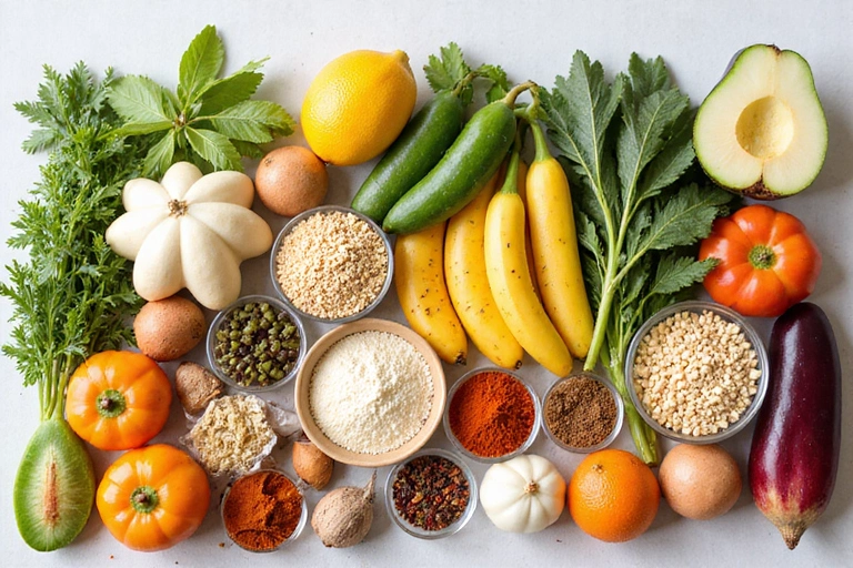 Diverse healthy ingredients representing various dietary needs