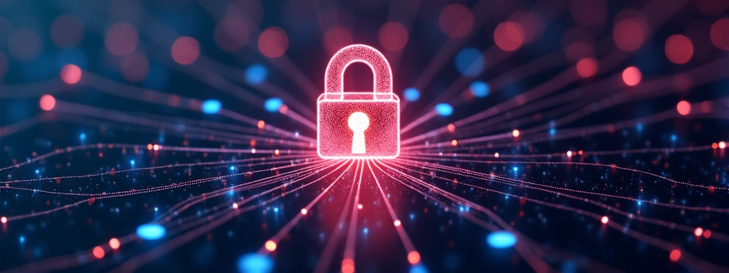 A digital lock icon superimposed over a network of interconnected data points, symbolizing data security.